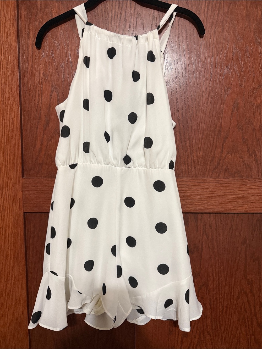 Crystal Doll White and Black Polka Dot Womens Romper